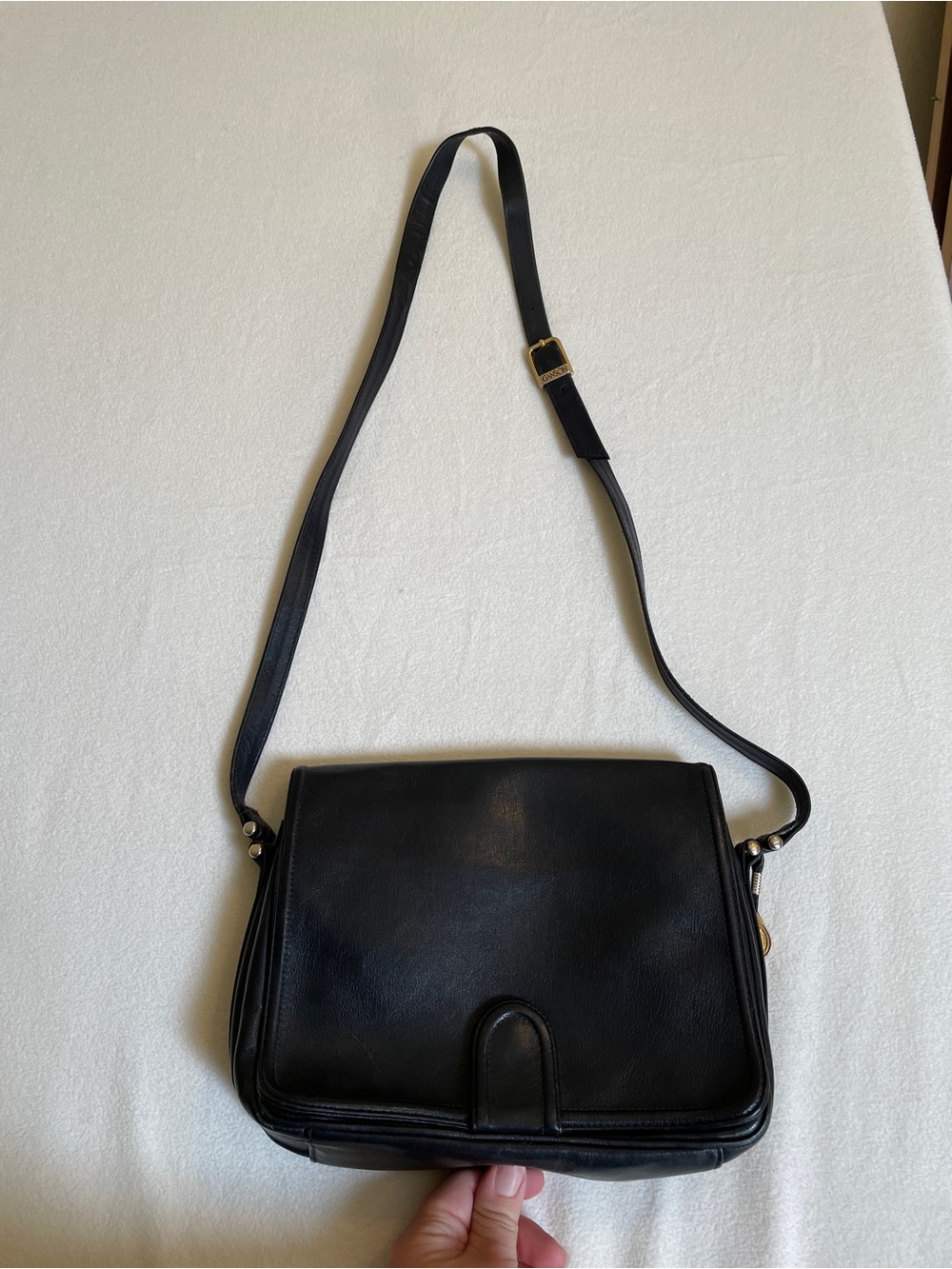 Black Leather Shoulder Purse with Gold Buckles